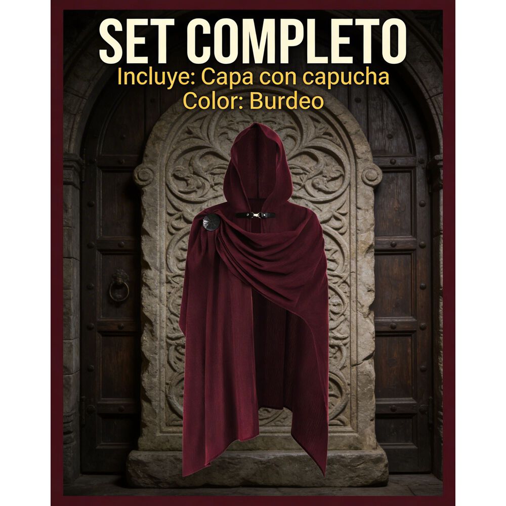 Disfraz Tunica Capa Con Capucha Medieval Con Broche Para Cosplay Halloween Y Teatro Unisex image number 6.0