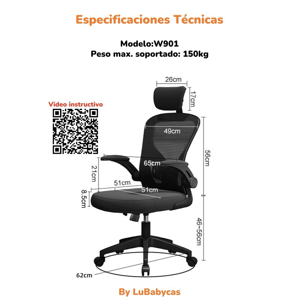 Silla De Escritorio Gris Con Apoya Cabeza W901 By Lubabycas image number 7.0