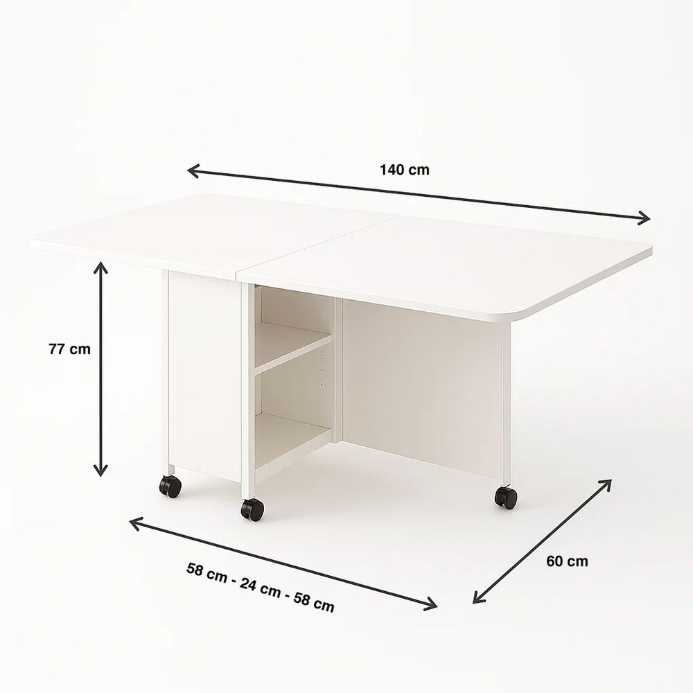 Mesa De Comedor Plegable Extendible Blanca 140x60cm image number 10.0