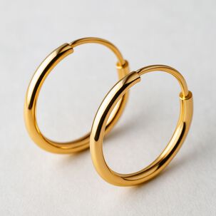 Aros Argolla Tubo 12mm Oro 18k 1.65gr Mujer Cl&aacute;sicas Elegantes