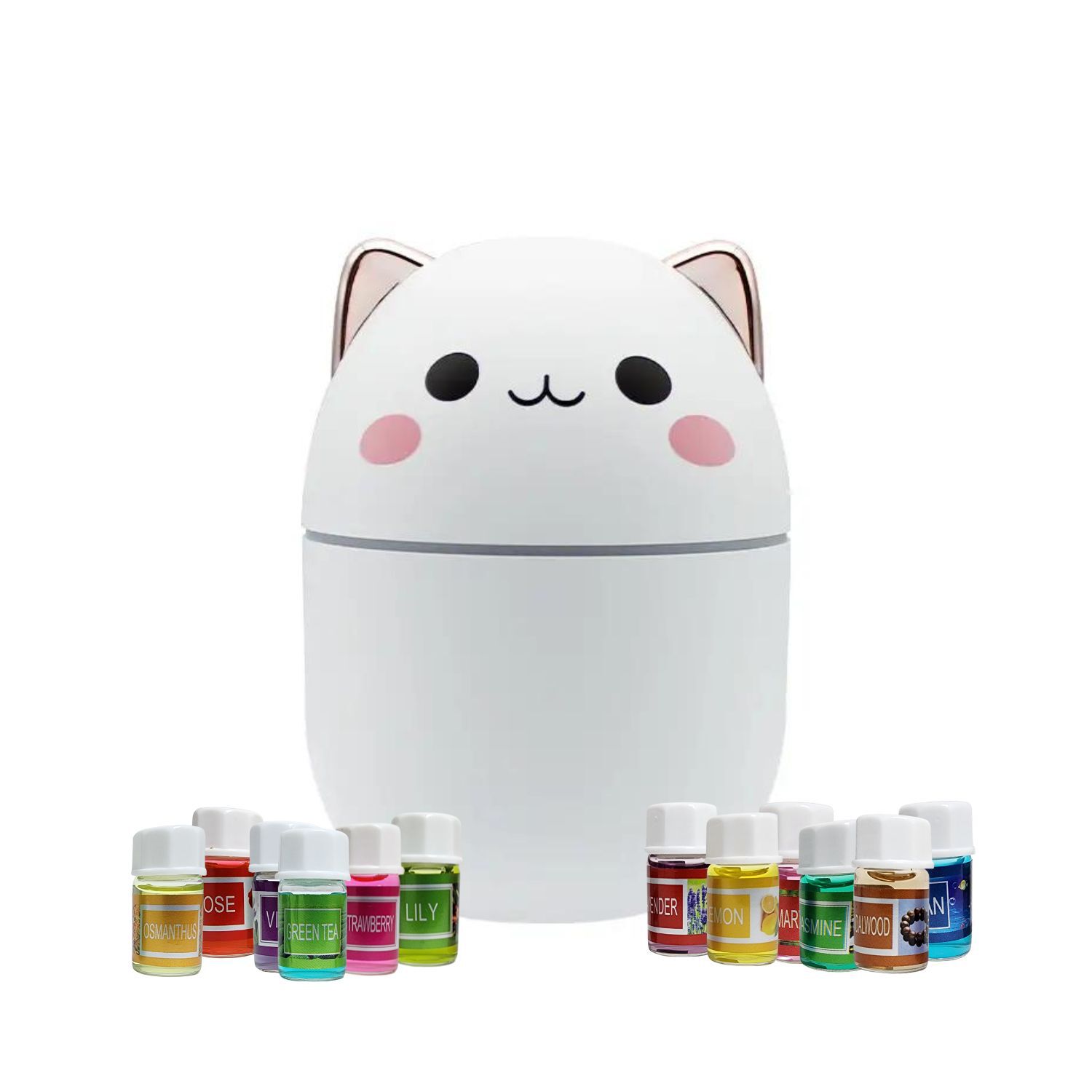 Pack Humidificador Dise&ntilde;o Gato Blanco + 12 Esencias Aromaticas image number 0.0