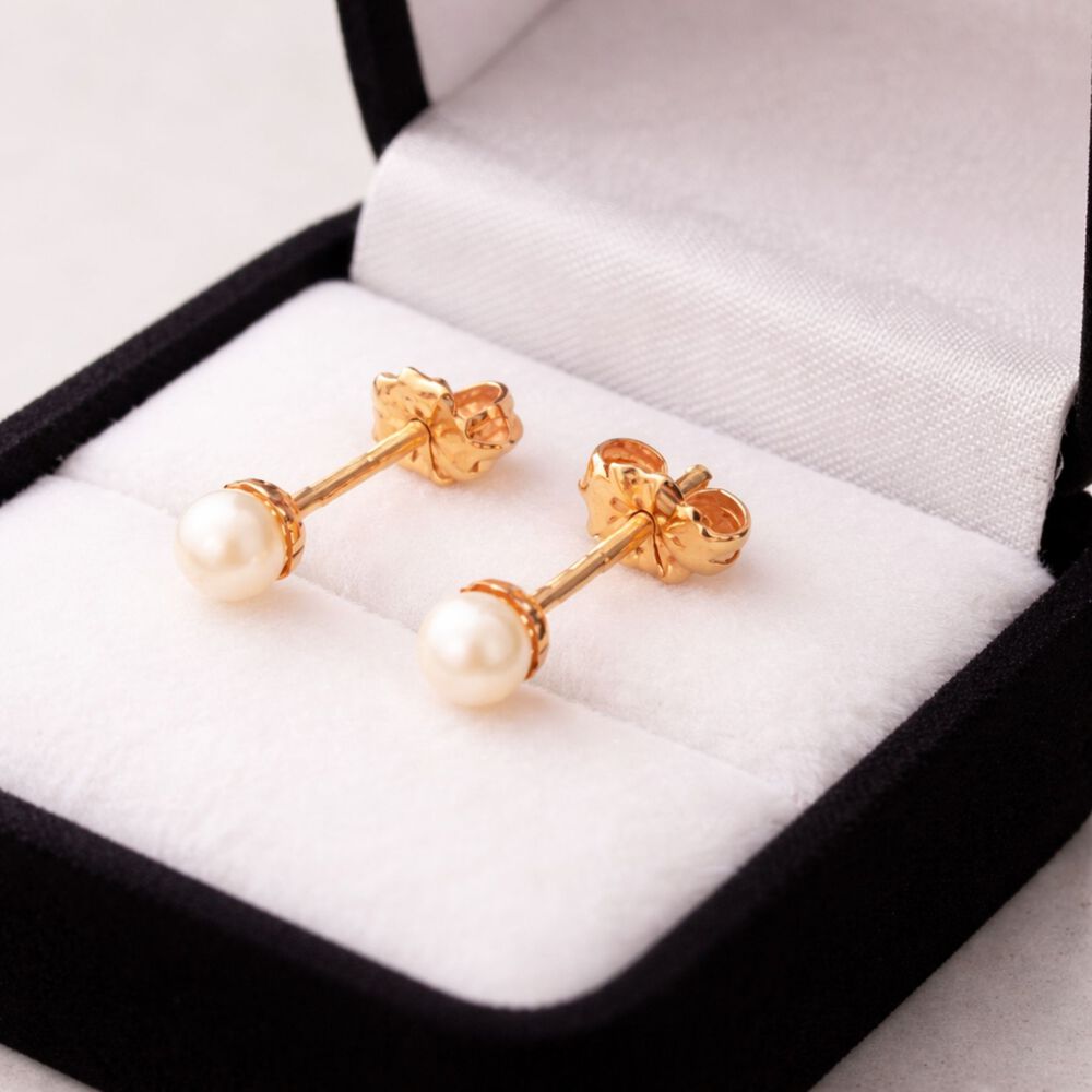 Aros Perla Cultivada 4mm Casquillo No2 Oro 18k Nacional image number 2.0