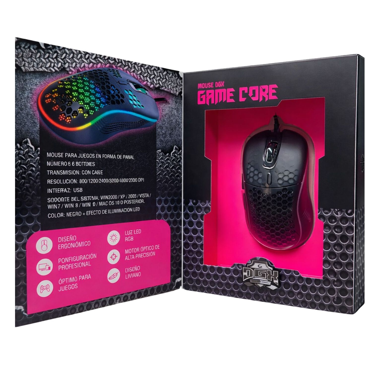 Mouse Gamer Dgx Core Rgb 7200 Dpi Max Ergon&oacute;mico image number 8.0