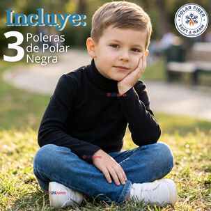 Pack 3 Poleras Camisetas Polar Negras Primera Capa Beatle Manga Larga Ni&ntilde;o