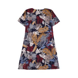 Vestido Full Print Amarra En Cintura Manga Corta Cuello Redondo Mujer Lesage