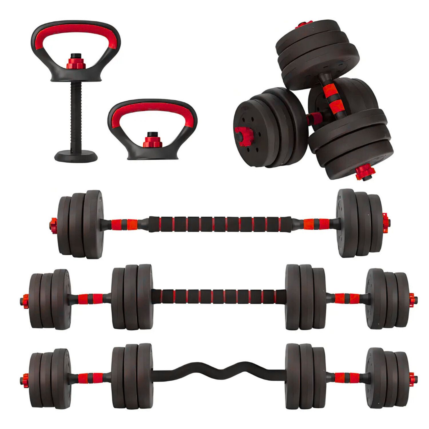 Set Mancuernas 20 Kg 5 En 1 Barra Z Extensor Rojo image number 0.0