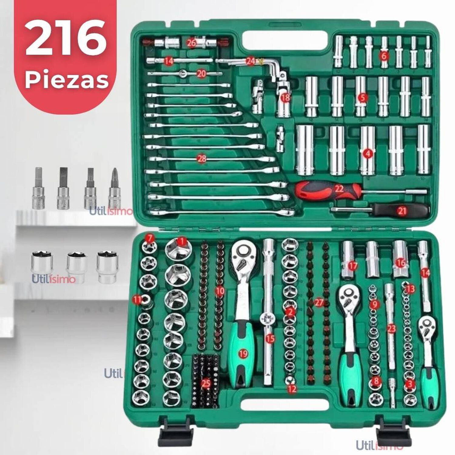 Set Caja De Herramientas 216 Piezas Dados Y Llaves Acero Cromo image number 0.0