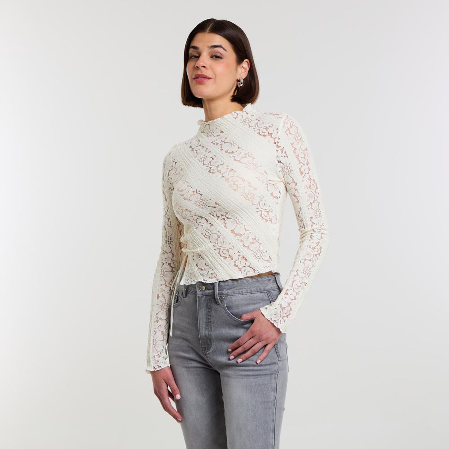 Polera Encaje Manga Larga Cuello Alto Mujer Rolly Go image number 2.0