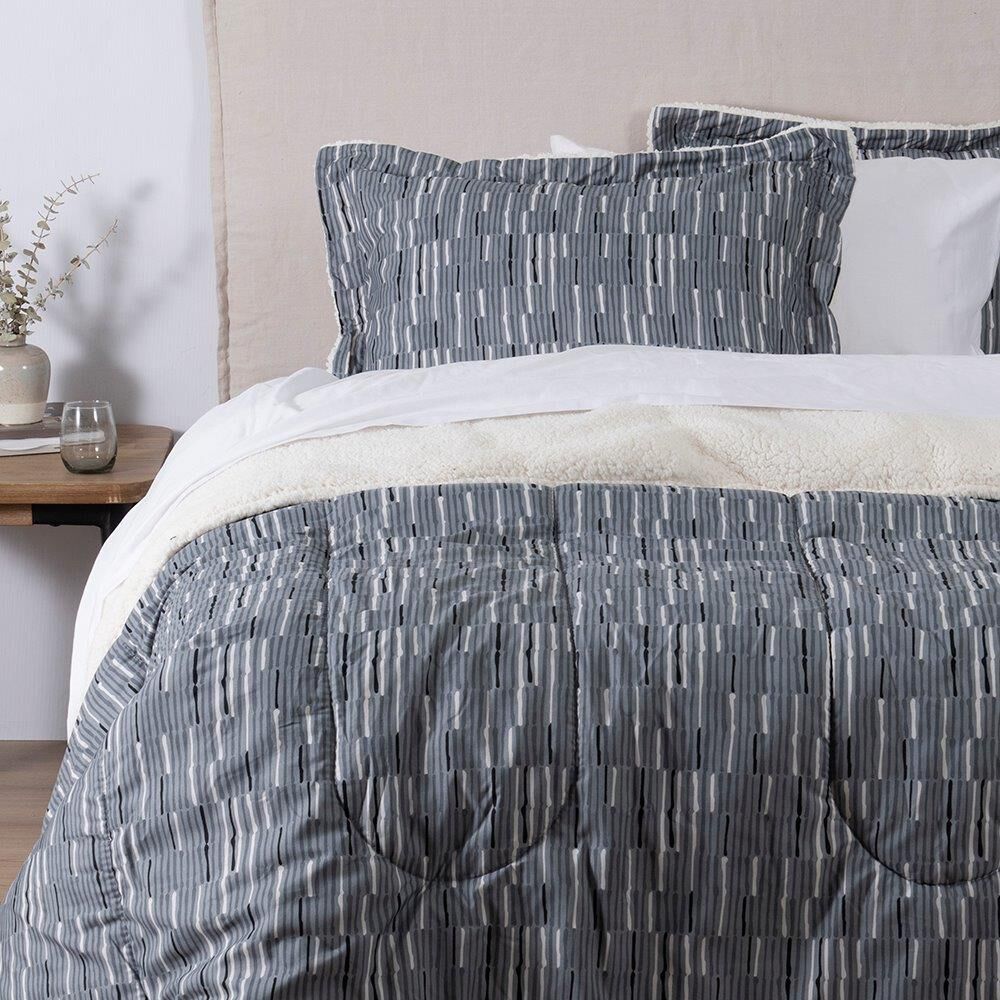 Plumon Estampado Sherpa Lines 2 Plazas Gris image number 1.0