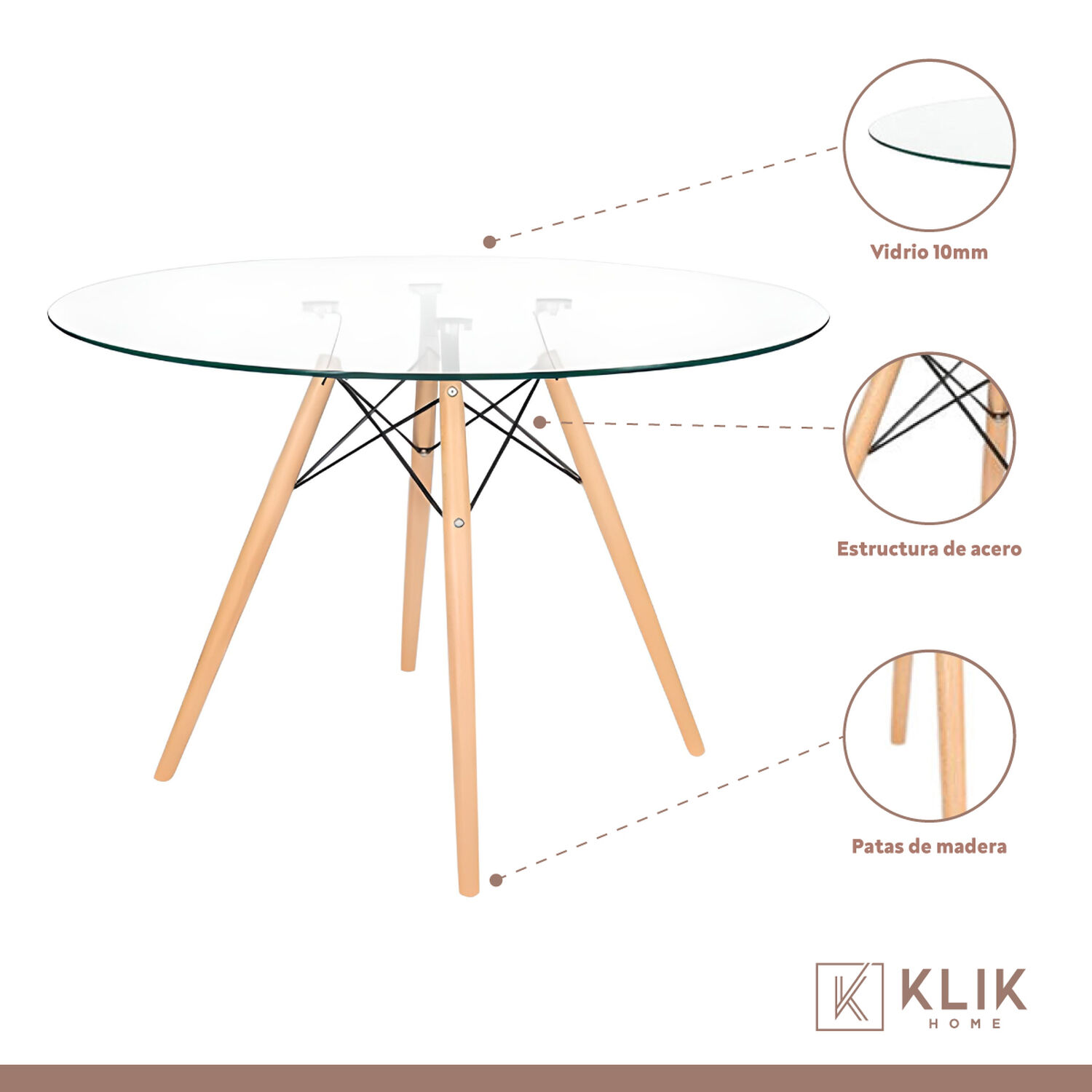 Comedor Mesa Eames Vidrio 100cm + 4 Sillas Eames Negras image number 2.0
