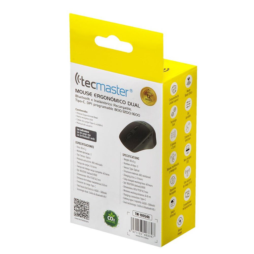 Mouse Ergonómico Dual Bluetooth E Inalámbrico Recargable image number 4.0