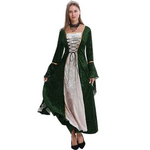 Disfraz Medieval Renacentista Para Mujer Vestido Largo Con Cordones G&oacute;tico