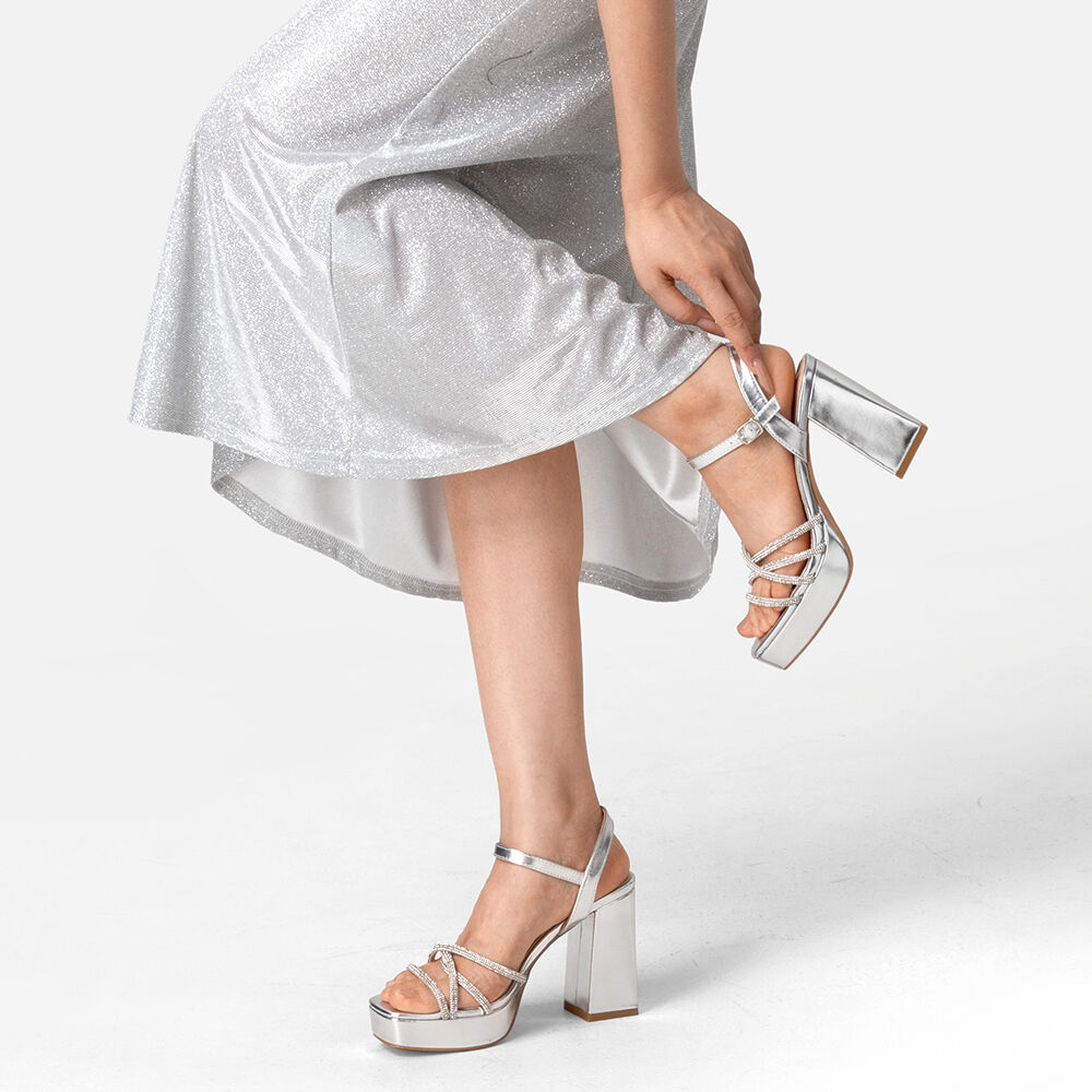 Sandalia Eco Cuero Taco Plateado Fiesta Mujer Weide You205 image number 1.0