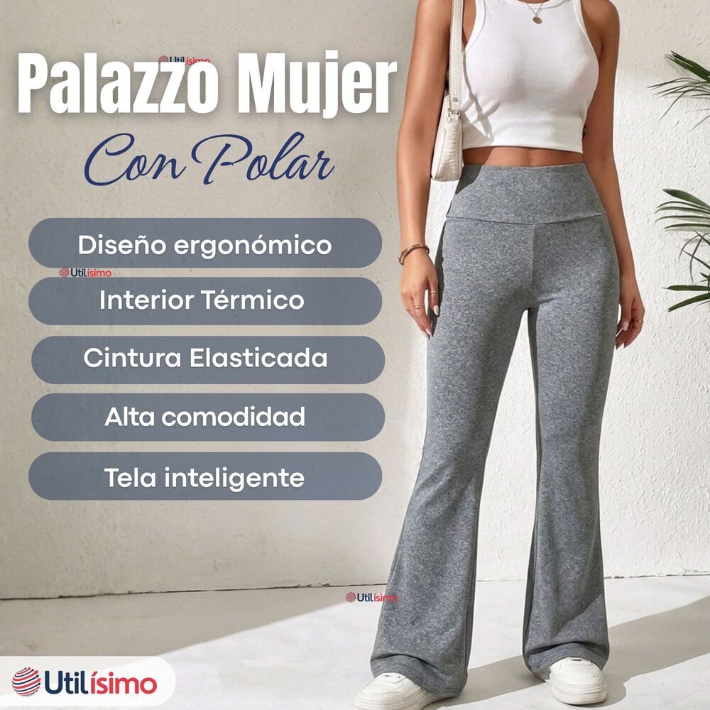 Calza Polar Con Chiporro Palazzo Mujer Elasticada T&eacute;rmica Gris Melange image number 2.0