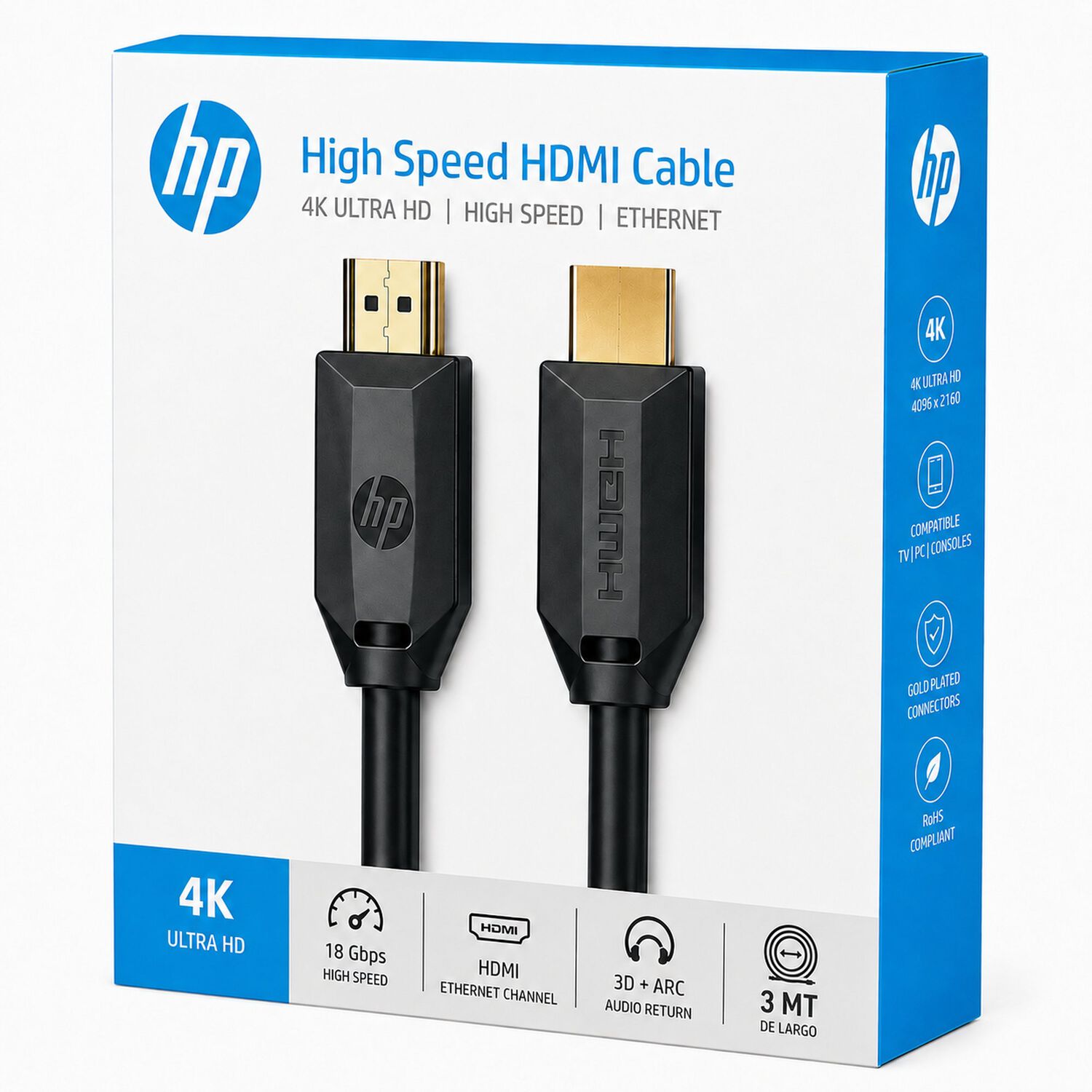 Cable Hdmi 2.0 Hp 4k High Speed 18 Gbps 3 Metros Dhc-h001 image number 0.0