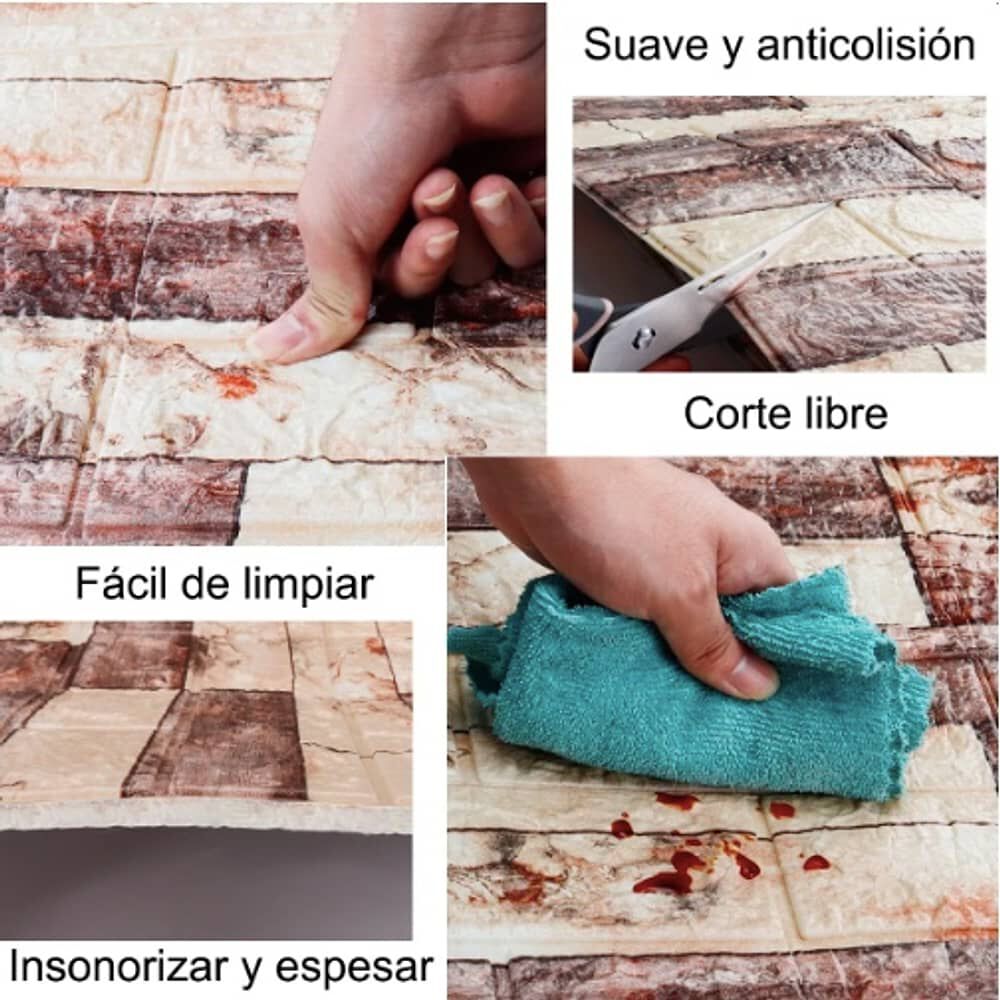 Pack 10 Lamina Papel Mural Autoadhesivo 3d Ladrillo Marmolado image number 2.0