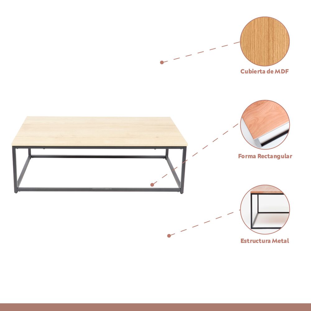 Mesa De Centro Rectangular 110x60 - Madera Clara image number 2.0