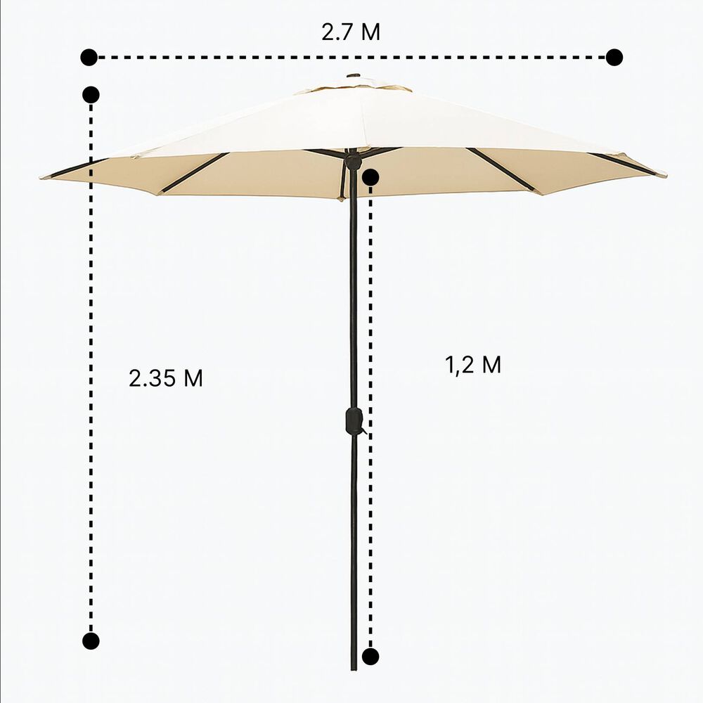 Quitasol Recto 2.7m Terraza Ajustable Plegable Rayos Uv Beige image number 2.0