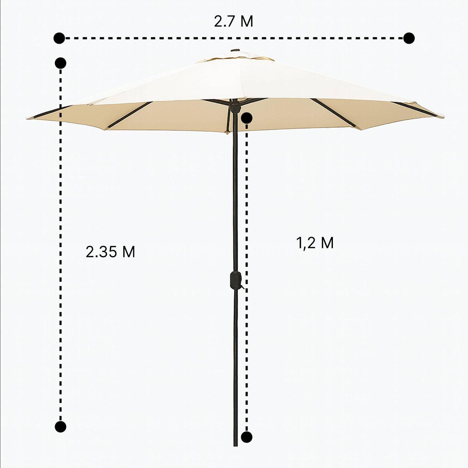Quitasol Recto 2.7m Terraza Ajustable Plegable Rayos Uv Beige image number 2.0