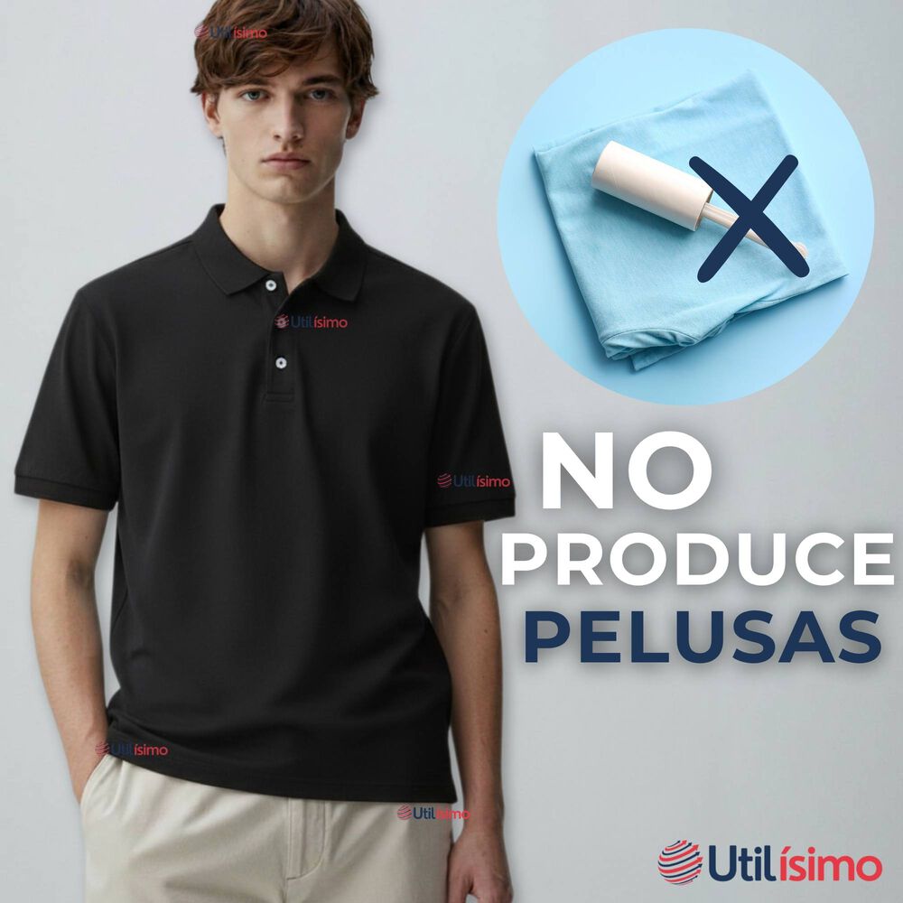 Polera Pique Premium 200g Manga Corta 100% Algod&oacute;n Textura Suave Chemise Negro Hombre image number 9.0