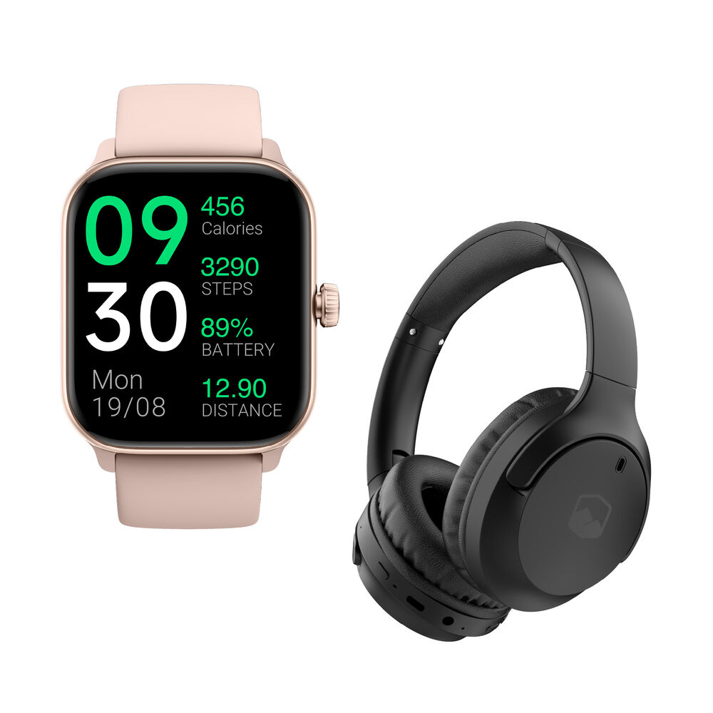 Pack Smartwatch Pink Rhythm + Audífonos Black Wavepro image number 0.0