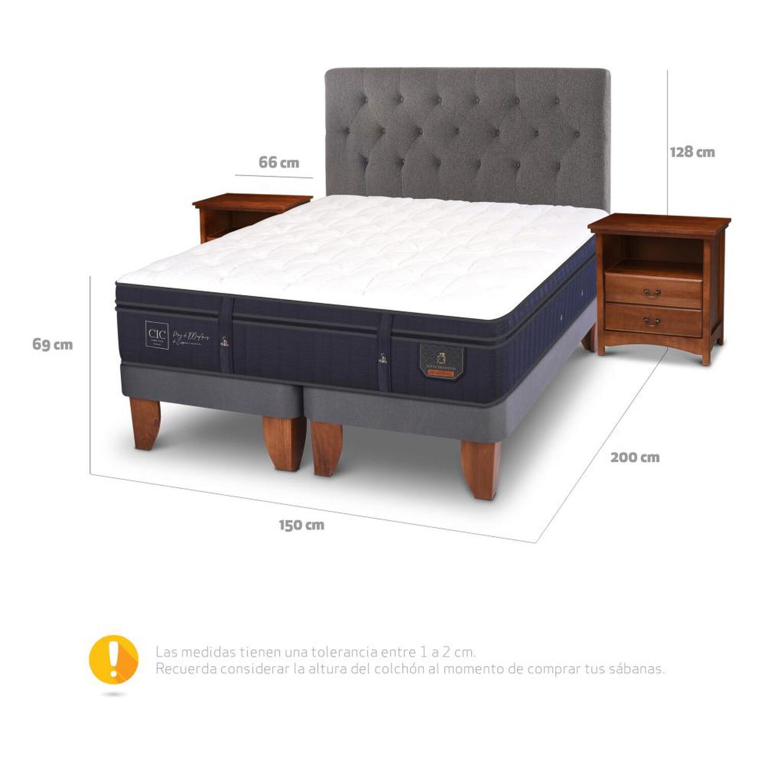 Cama Europea Cic Super Premium / 2 Plazas / Base Dividida + Set De Maderas image number 4.0