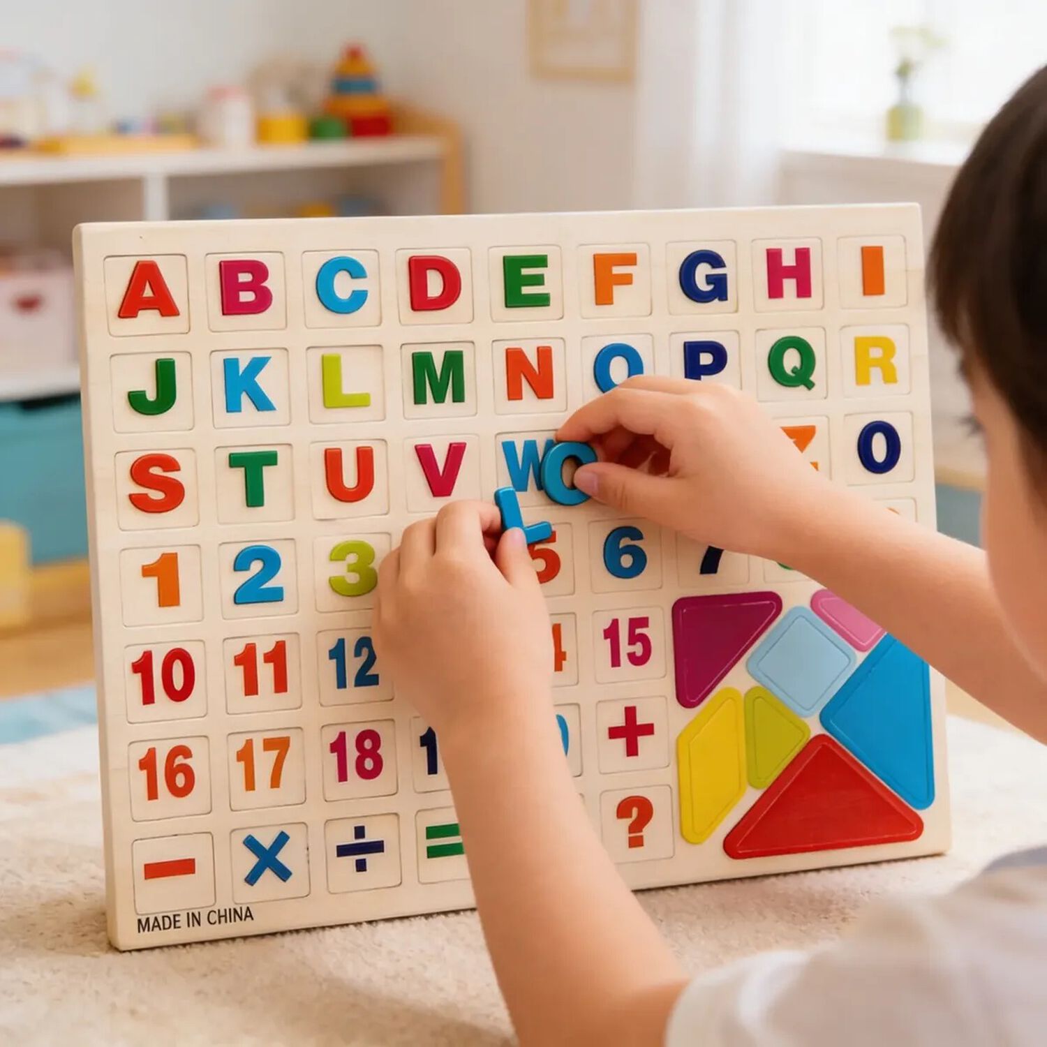 Tablero Magnetico Abecedario Numeros Tangram Ni&ntilde;os Madera image number 1.0