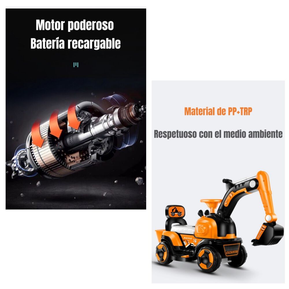 Excavadora El&eacute;ctrica Montable Luces M&uacute;sica Lubabycas Azul image number 5.0