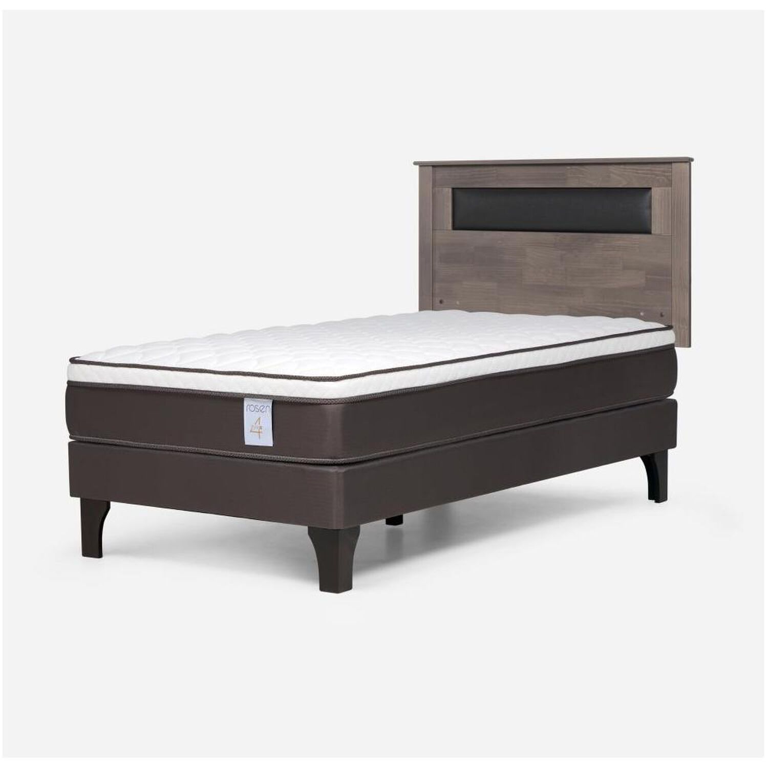 Cama Europea Rosen New Style 4 Plus / 1 Plaza / Base Normal  + Respaldo Ferrara Gris image number 1.0