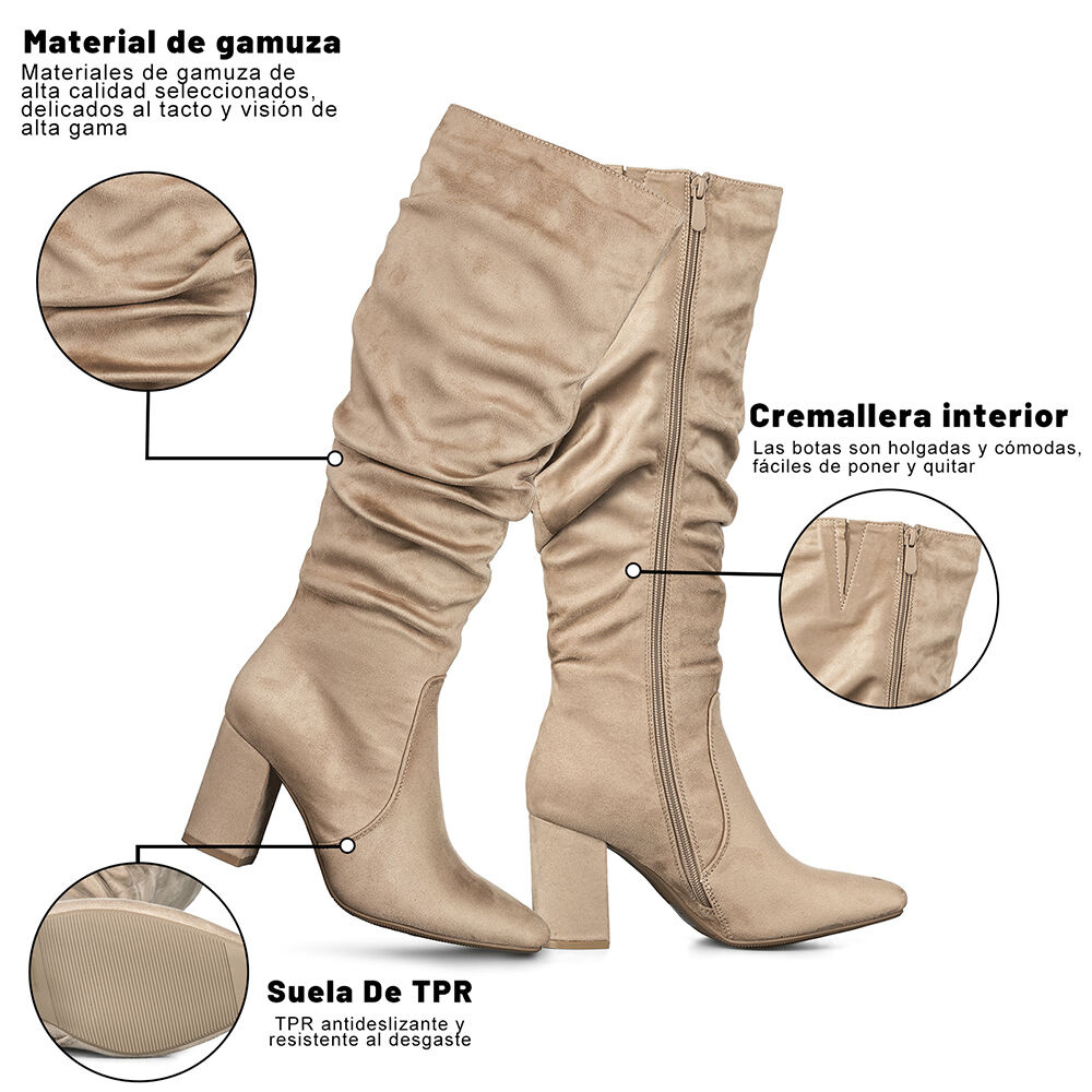 Botas Largas Mujer Casual Gamuza Tacon Grueso Weide Hx512 image number 6.0