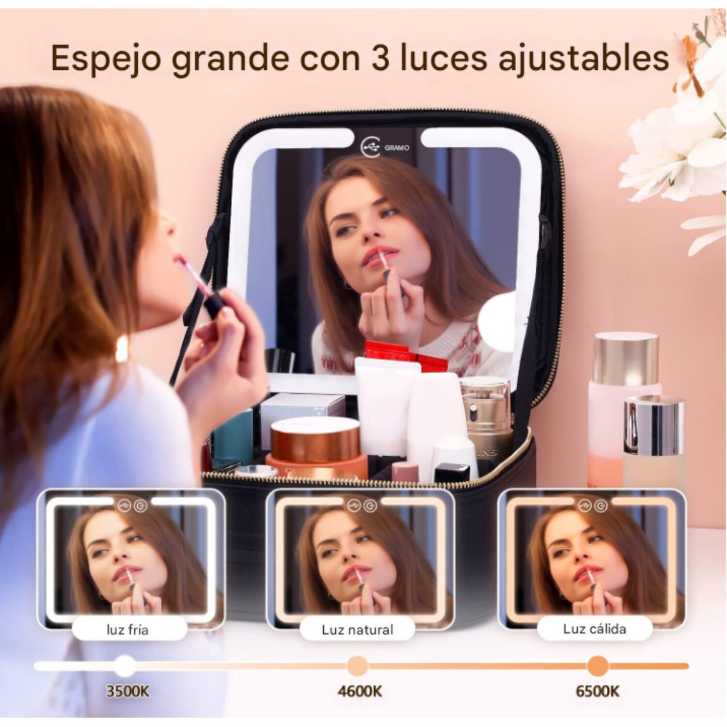 Cosmetiquero Maletin Con Espejo Led Y Divisiones Ajustables image number 7.0
