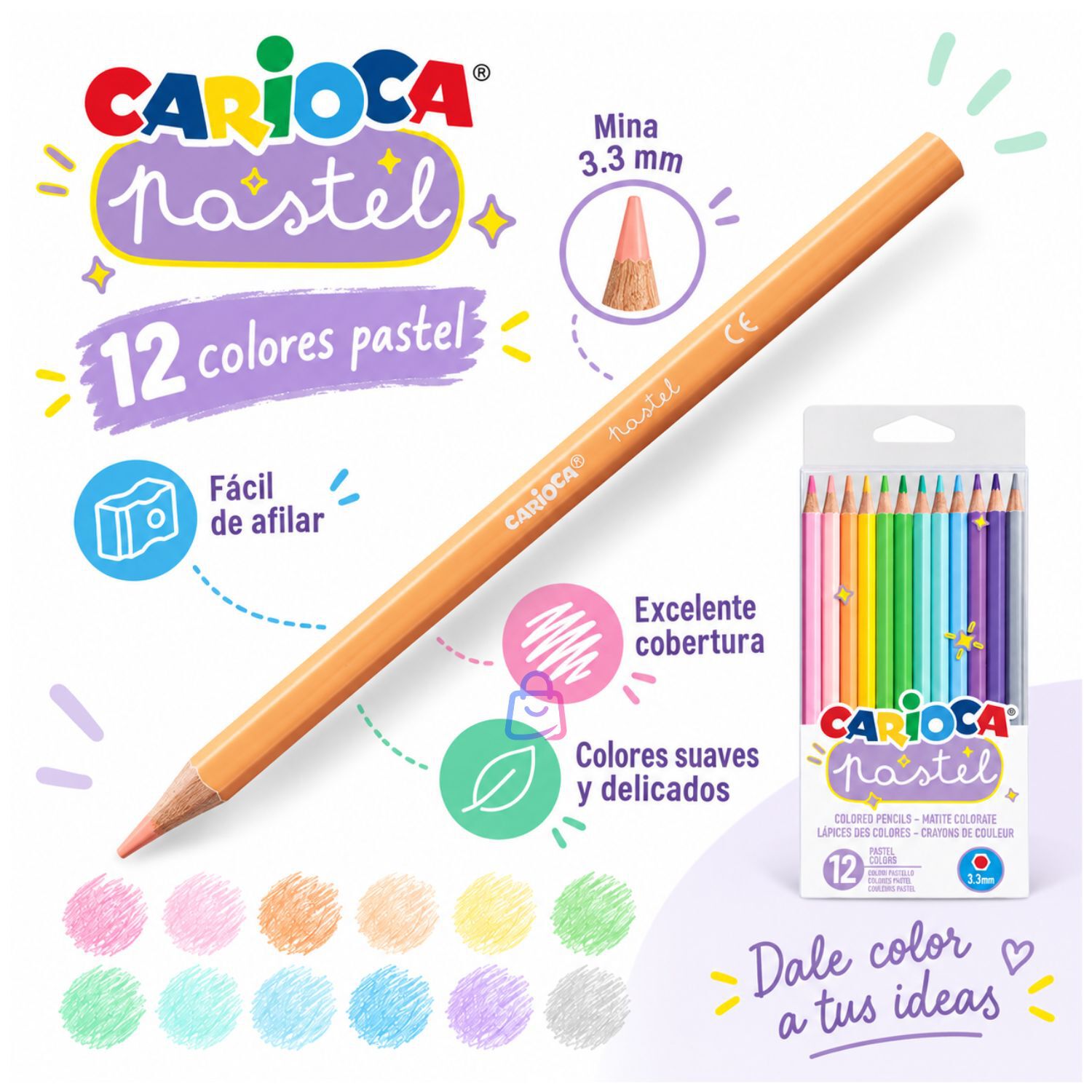 L&aacute;pices De Colores Pastel Carioca 12 Unidades Surtidos - Ps image number 1.0
