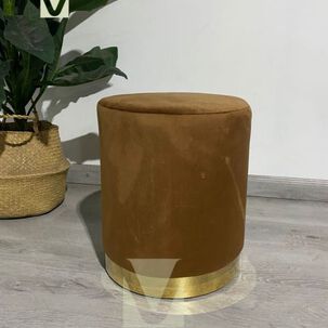 Puff Redondo De Terciopelo Con Base Dorada Cromada
