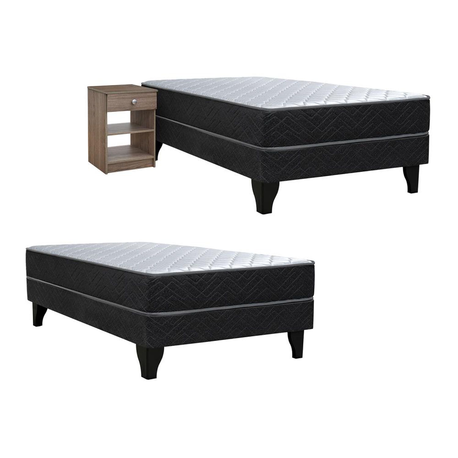 Pack 2 Cama Europea Celta Cadiz / 1.5 Plazas / Base Normal + 1 Velador image number 0.0