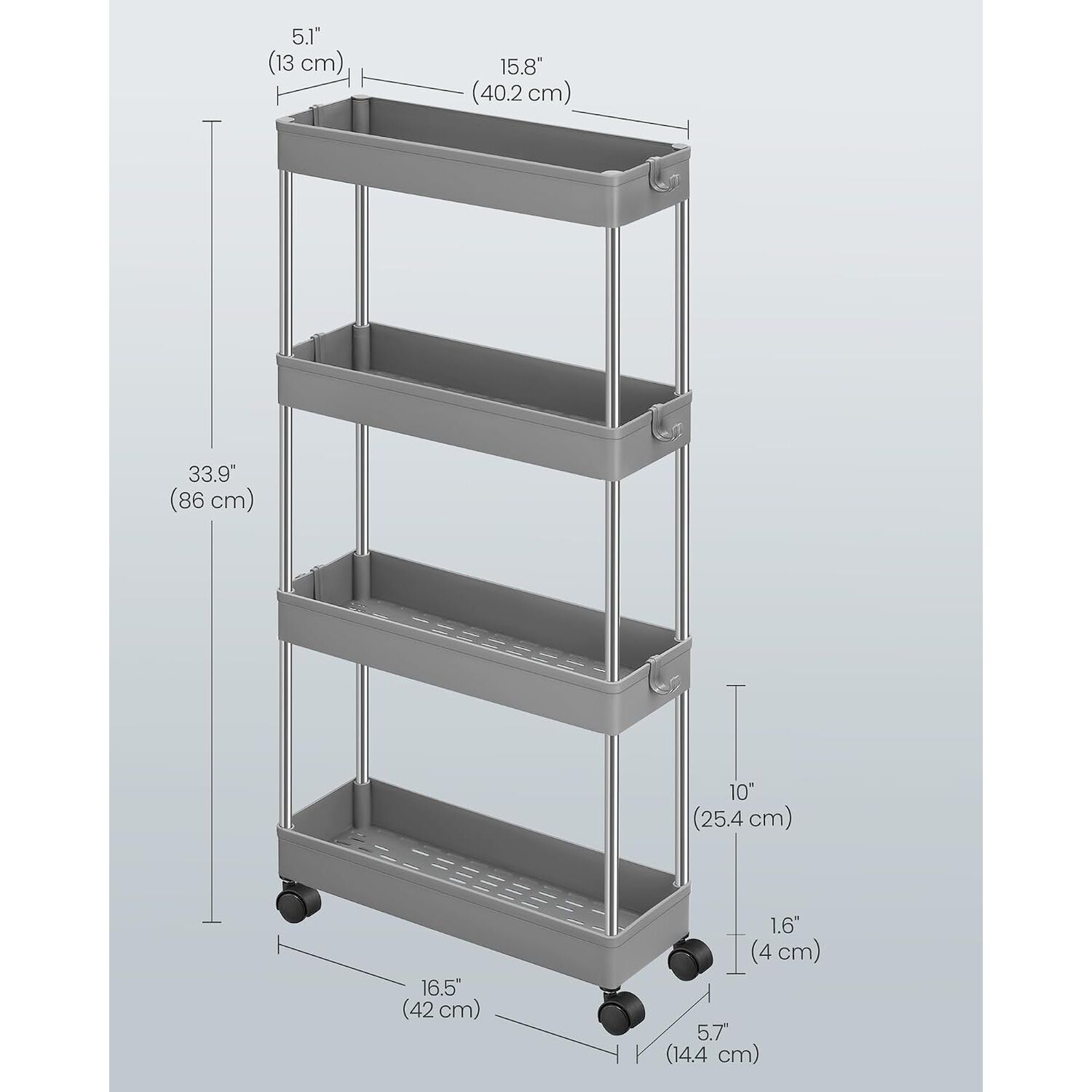 Carro Multiuso Songmics 4 Pisos Angosto Gris 14,4 Cm image number 3.0
