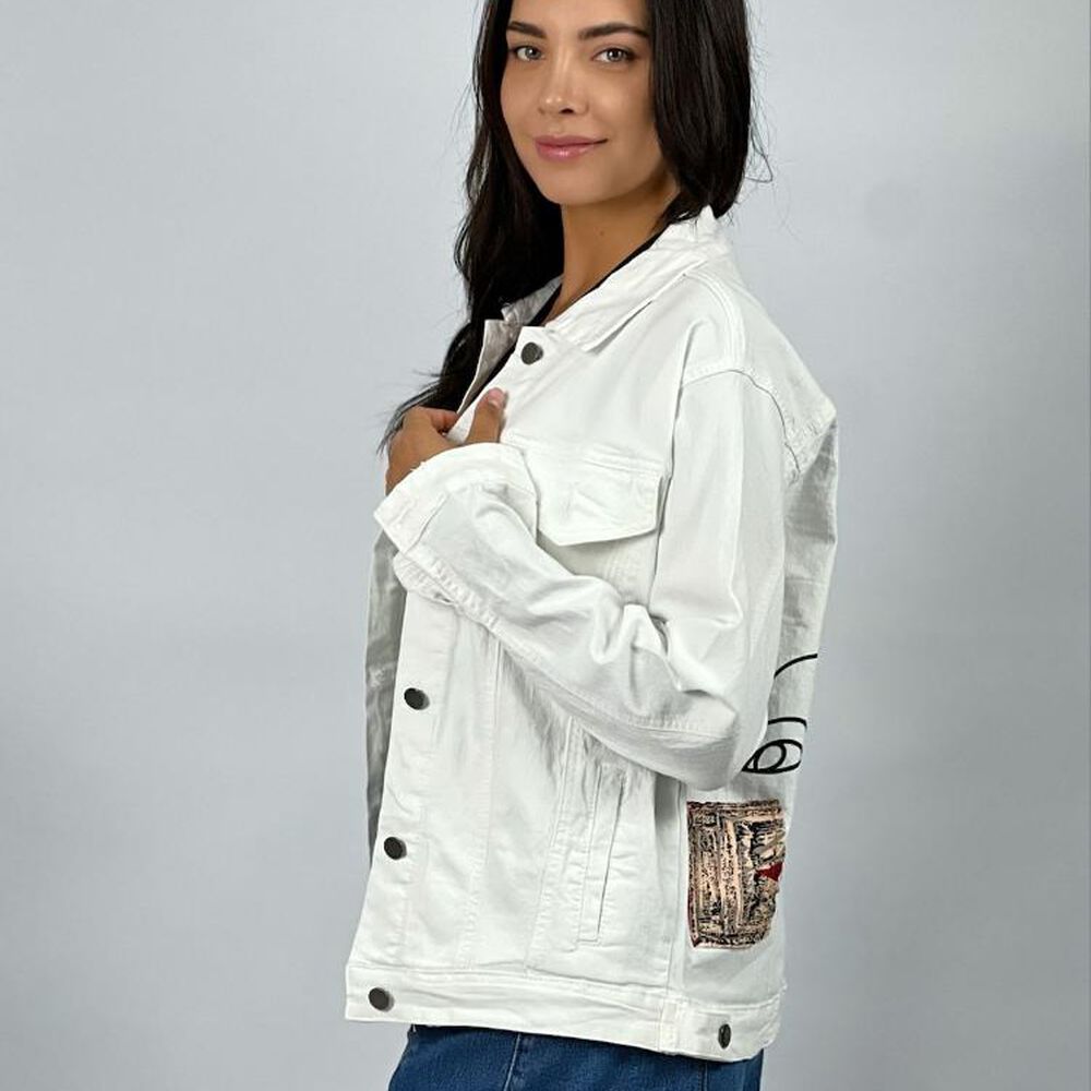 Chaqueta De Mezclilla Dorso Rostros Abstractos image number 3.0