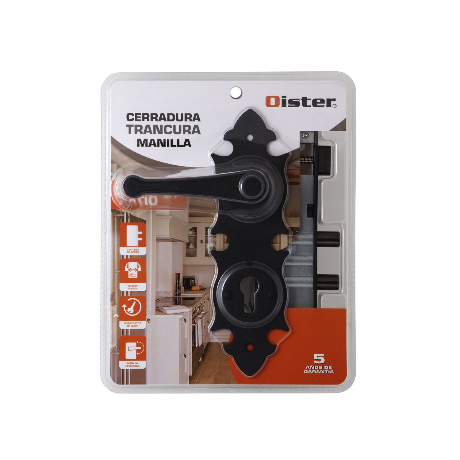 Cerradura Embutir Oister Con Placa Trancura Manilla Interior - Negro image number 3.0