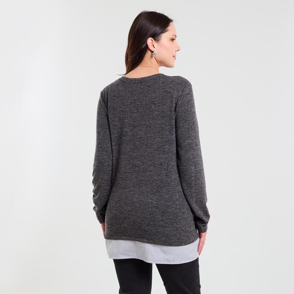 Sweater Melange Manga Larga Cuello Redondo Mujer Sexy Large image number 3.0