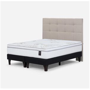 Cama Europea Rosen Art 4 / 2 Plazas / Base Dividida + Respaldo Issey Niebla