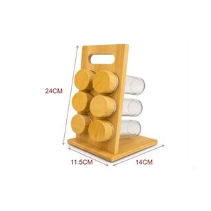 Torre Especiero Bamb&uacute; 6 Frascos Cocina Organizaci&oacute;n