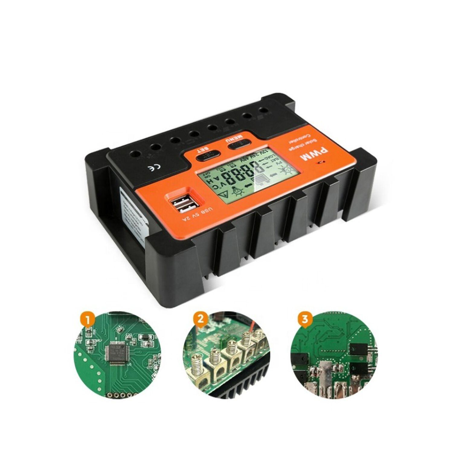 Controlador De Carga Solar Pwm 12v 24v Con Pantalla Lcd Y Usb 5v image number 4.0