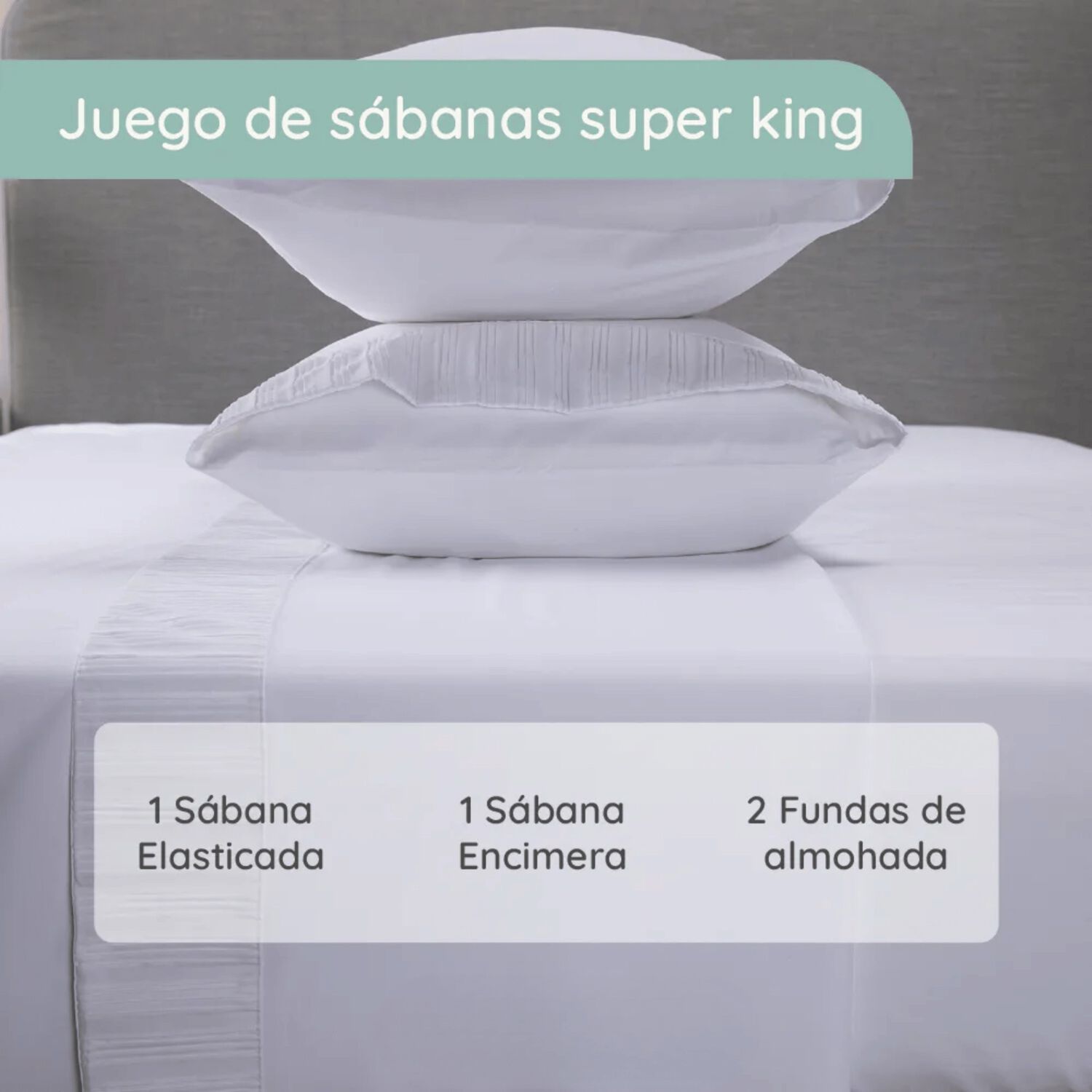 Sabanas Colch&oacute;n Super King Microfibra 300 Hilos Blanco image number 1.0