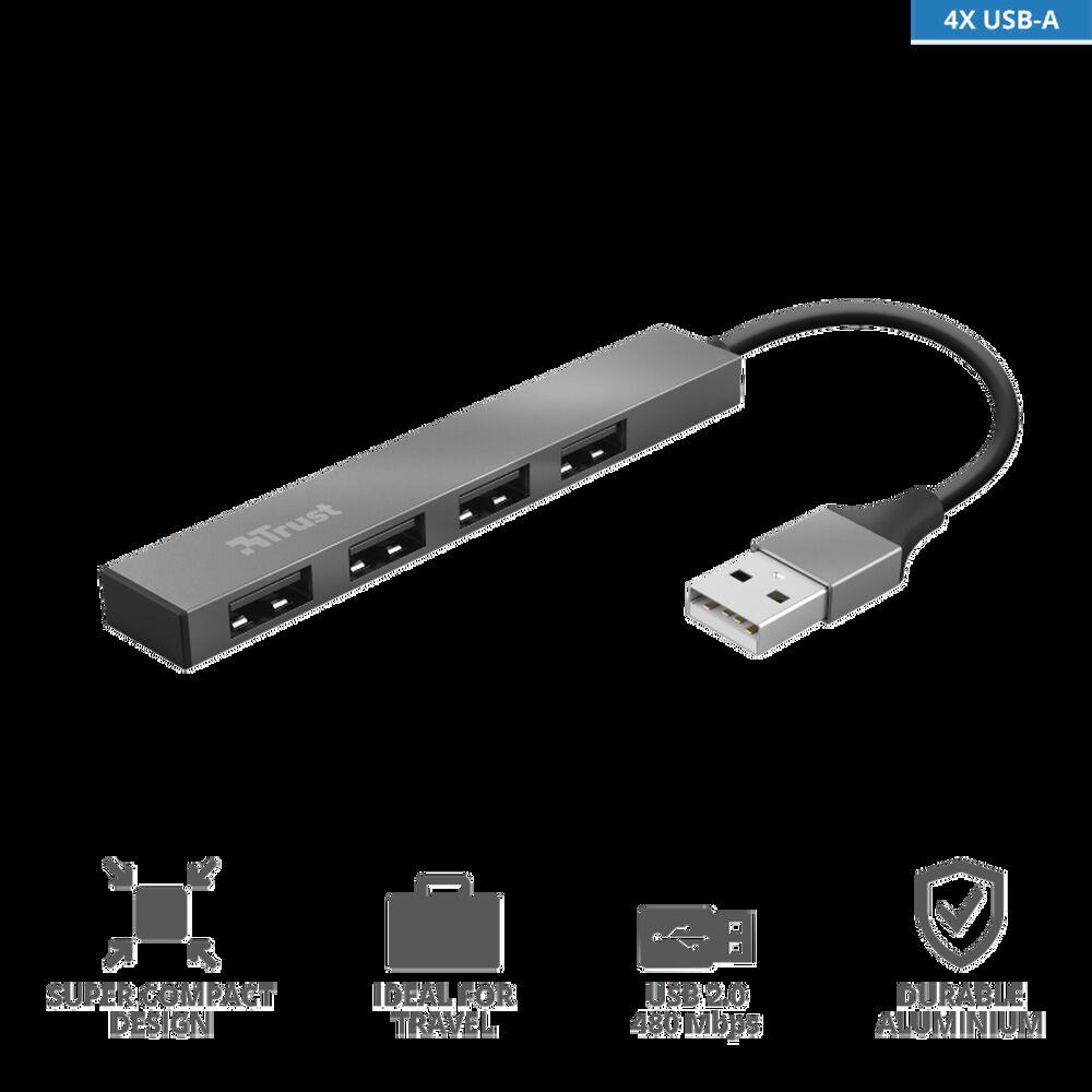 Hub Usb Trust Halyx 4 Puertos Usb 2.0 Flat Aluminium High Speed image number 3.0