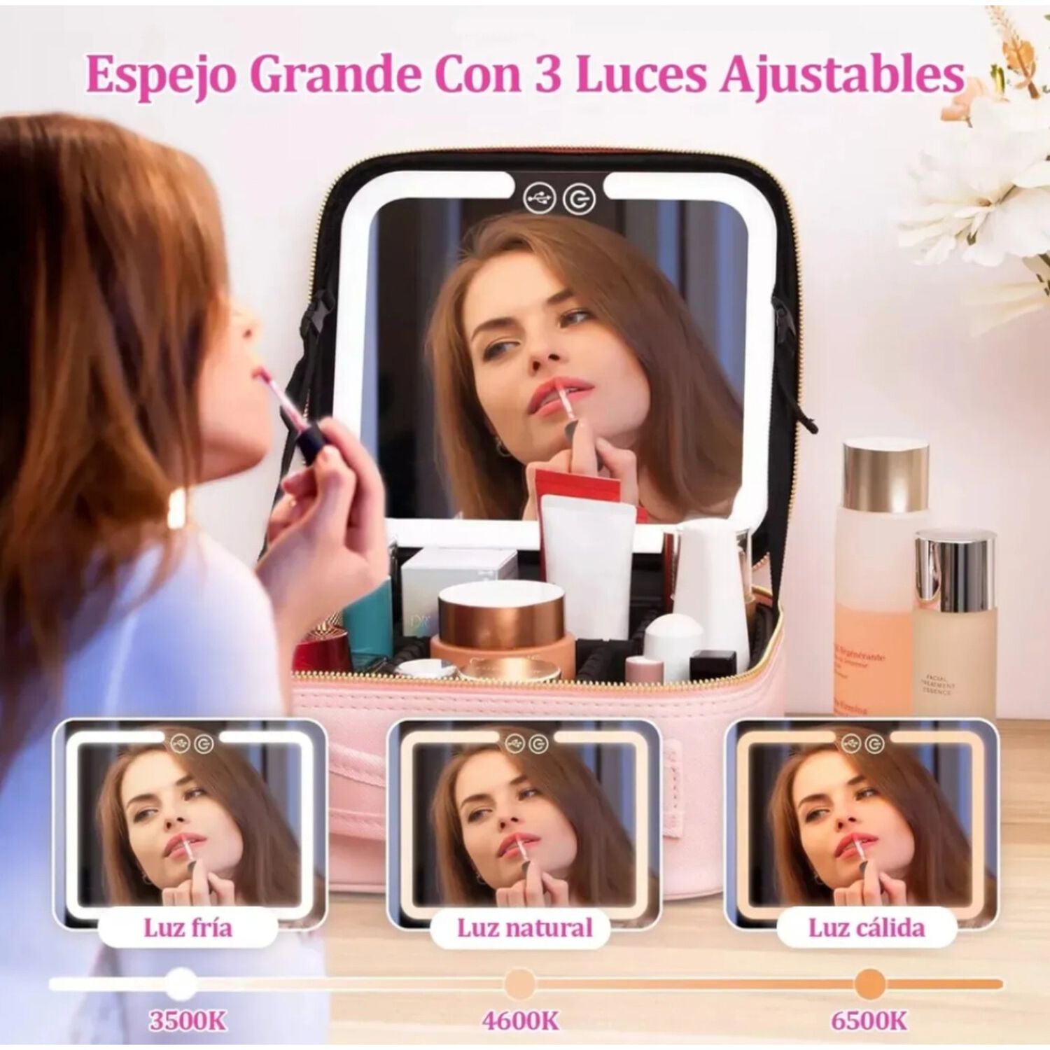 Cosmetiquero Maletin Con Espejo Led Y Divisiones Ajustables image number 10.0