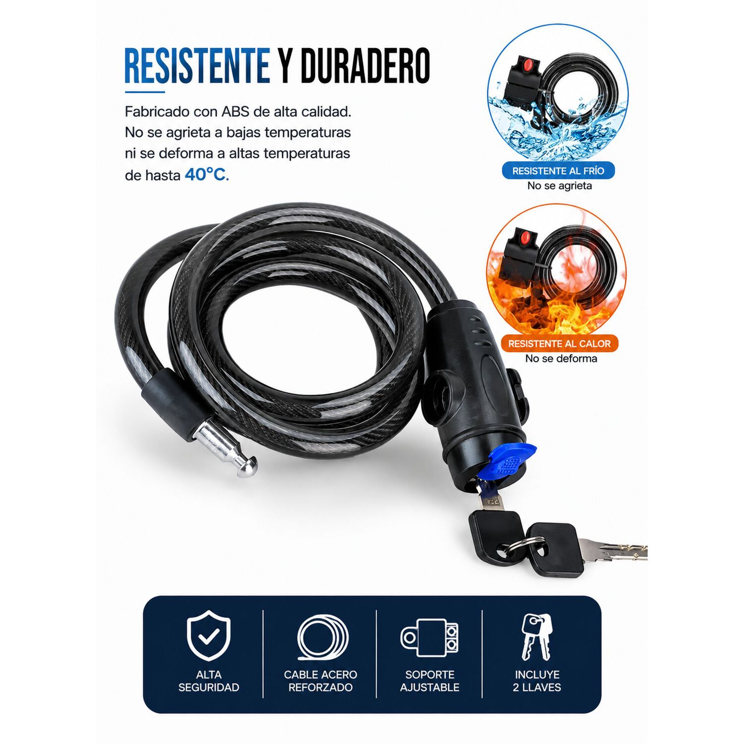 Candado Para Bicicleta Piola Y Manguera Con Soporte 2 Llaves image number 6.0