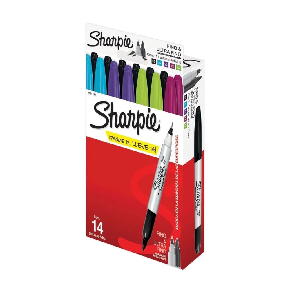 Sharpie Marcador Doble Punta Fina-ultrafina Surtido Set 12+2 image number 1.0