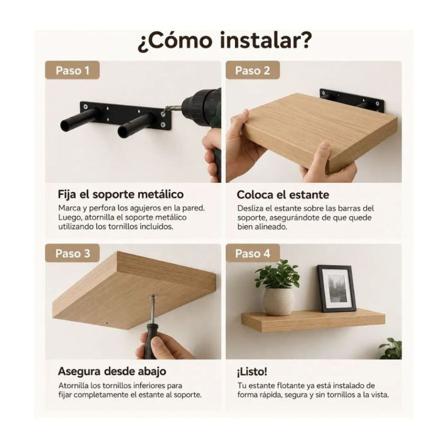 Repisas Flotantes Madera Rustica Estante Organizador Pared 60cm image number 2.0