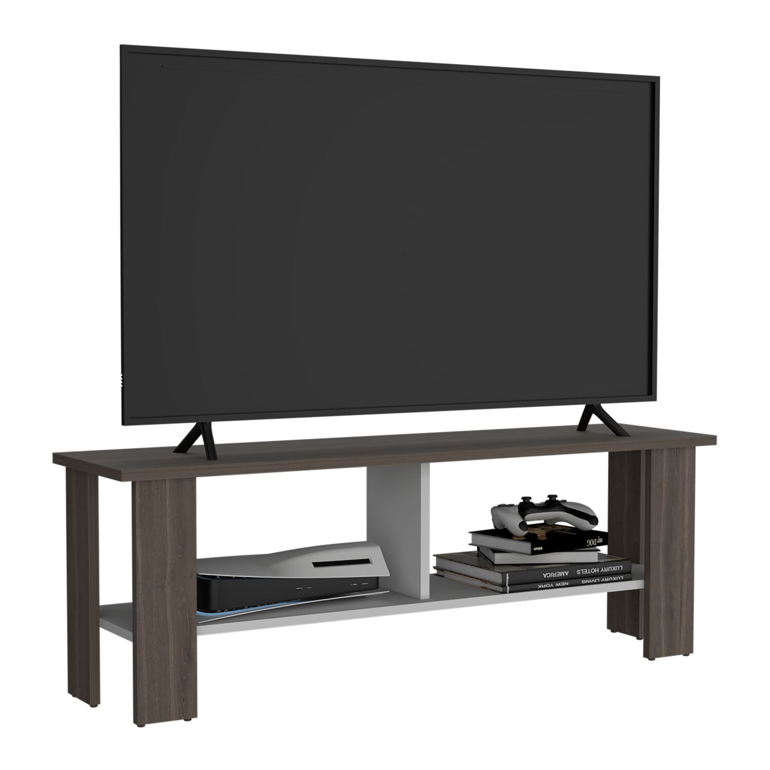 Rack Tv 50" Con 2 Repisas Fm-031o Caf&eacute; Oscuro Y Blanco image number 1.0