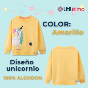Polerón Niña Manga Larga 100% Algodón Amarillo Unicornio
