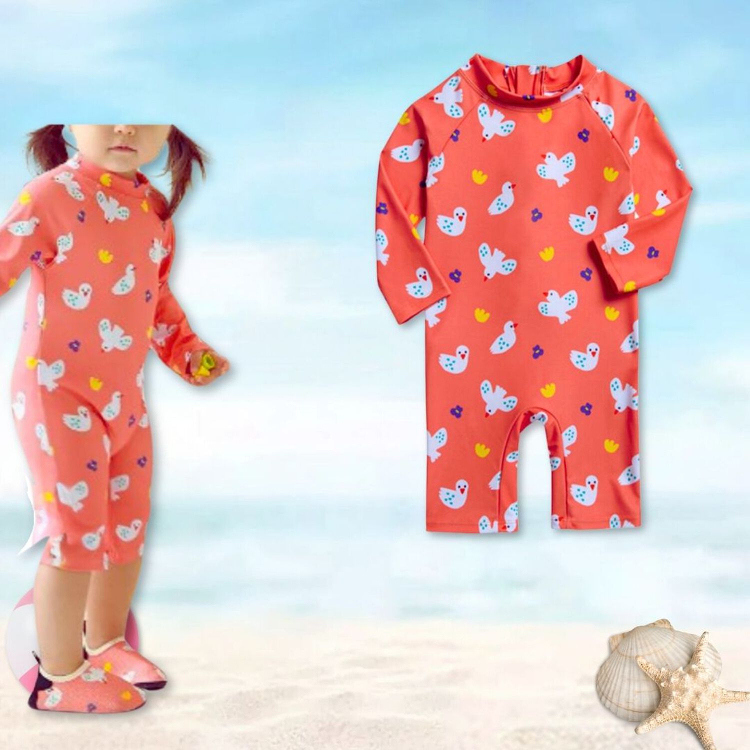 Traje De Ba&ntilde;o Enterito Manga Larga Ni&ntilde;a Jump Kids Naranja image number 1.0